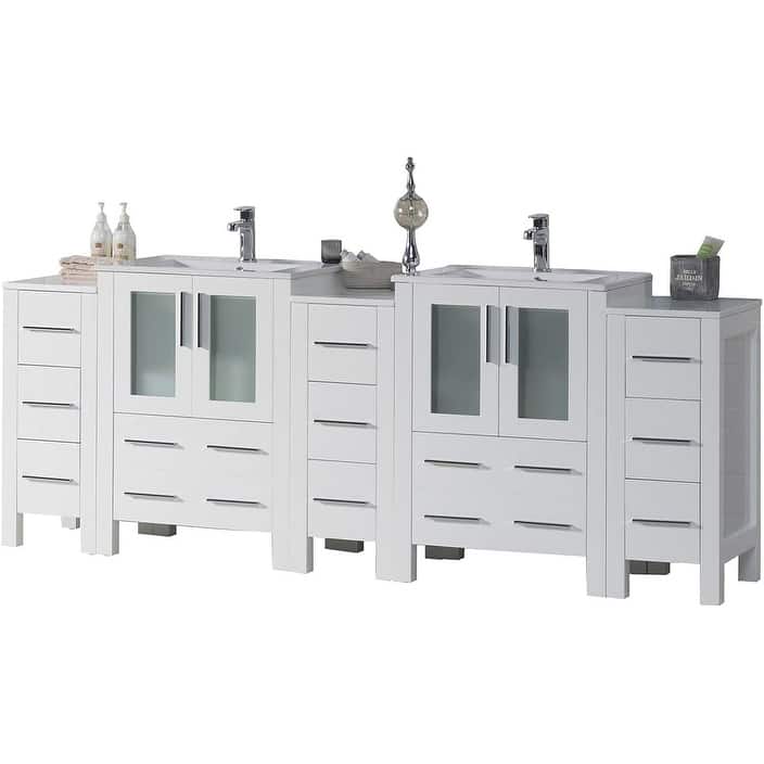 Blossom Sydney 84 Inch Solid Wood Double Sink Vanity with Side Cabinet - Glossy White