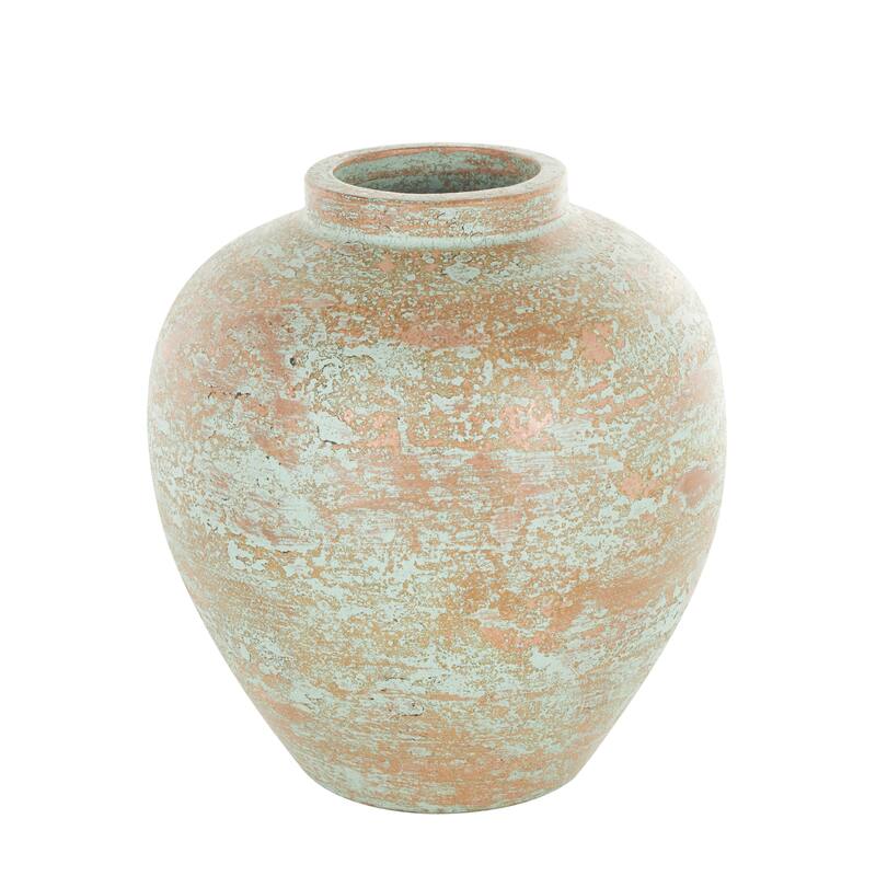 Brown Ceramic Antique Style Textured Patina Decorative Vase