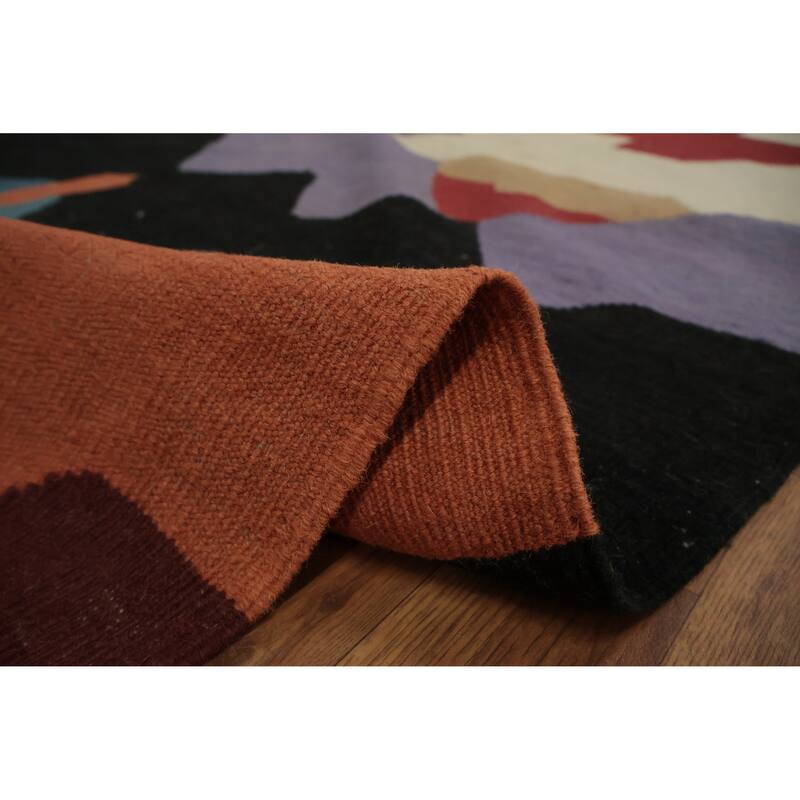 Hand Woven Oriental 100% Wool Carpet Southwestern Modern Multi-Colored Kilim Area Rug - 12' 2'' X 8' 7''