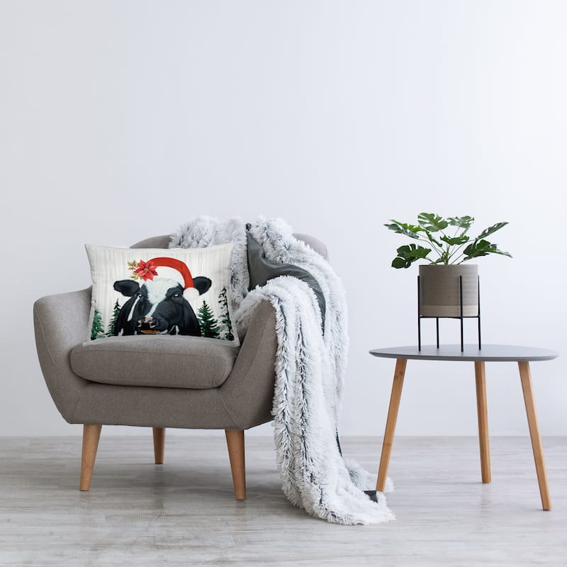 Stupell Christmas Hat Cow Portrait Decorative Printed Throw Pillow Design by Ashley Justice