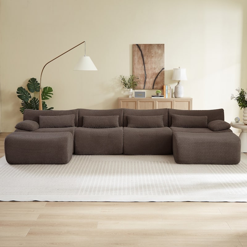 141.7" U-Shaped Corduroy Sectional Sofa with 2 Ottomans, No Assembly Required