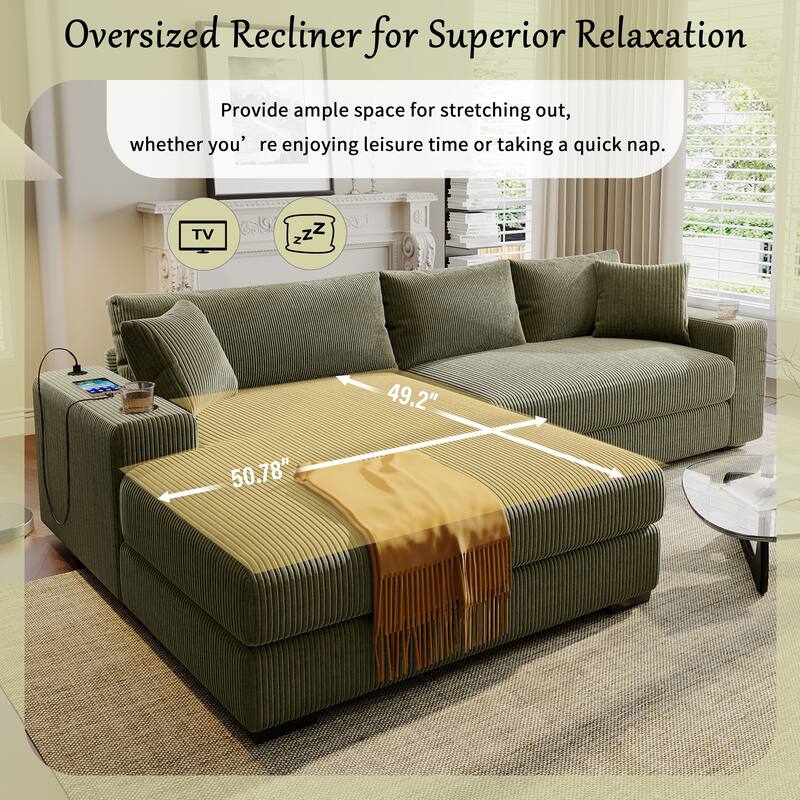Deep Seat Sleeper Sofa Sectional Sofa Bed Built-in Cup Holders, Charging Ports