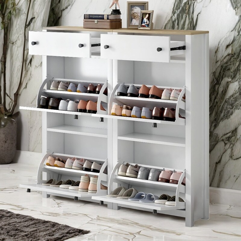 Modern Shoe Cabinet with 2 Flip Drawers & 1 Slide Drawer, Modern Free  Standing Shoe Rack Shoe Storage Cabinet - Bed Bath & Beyond - 38428968