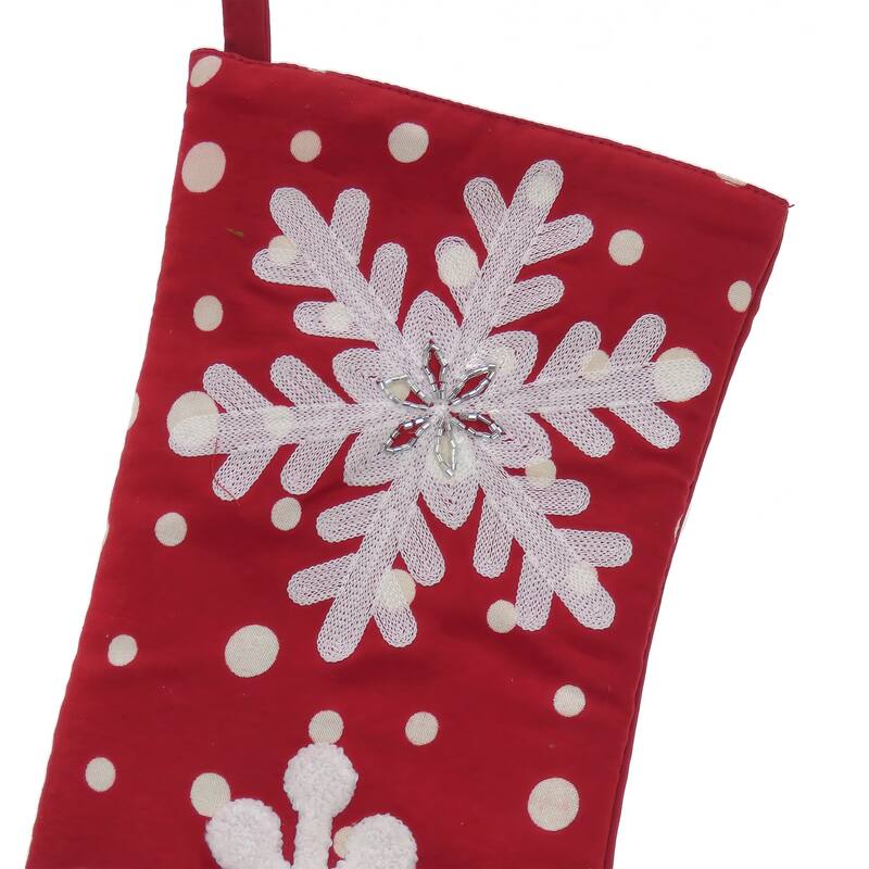 National Tree Company HGTV- 20" Red Stocking with Snowflake Embroidery - 20 in