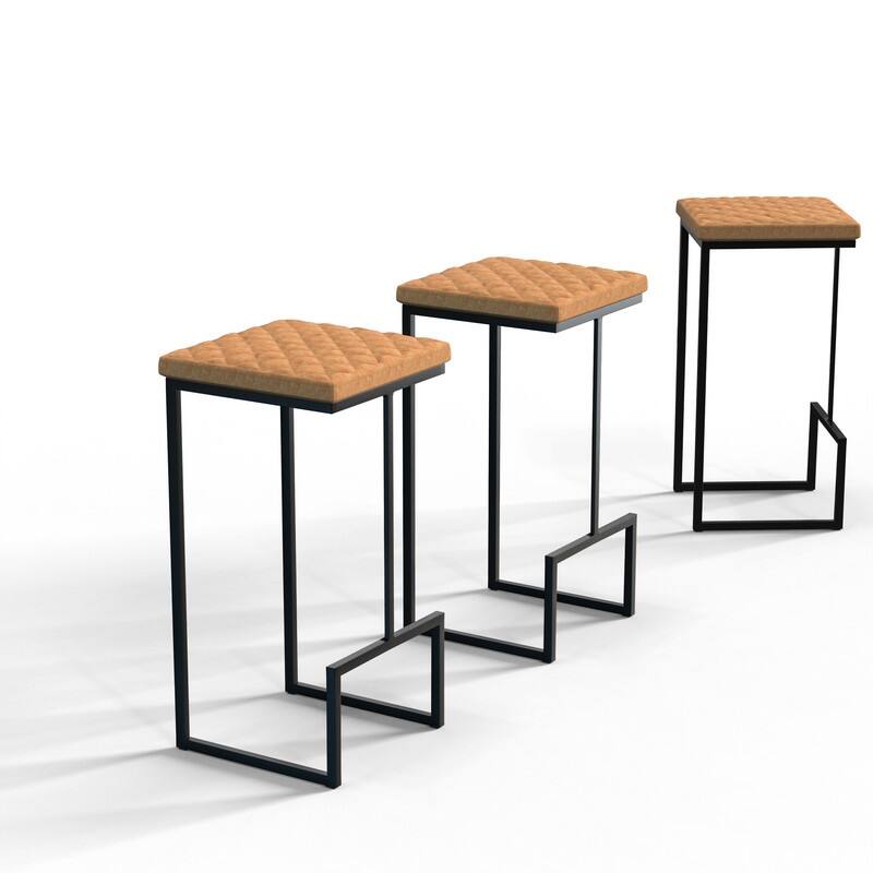 Quincy Leather Quilted Counter Height Barstool (Set of 2) with Upholstered Square Seats & Footrest for Home Bar & Kitchen