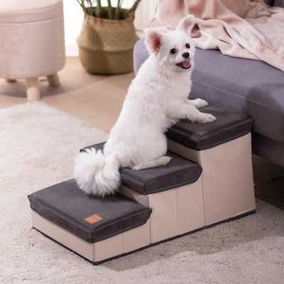 3 Tiers Foldable Dog Stairs Pet Storage Step for Bed Sofa