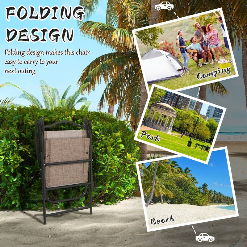 Outsunny Folding Patio Chairs, Set of 4 Camping Chairs with Armrests