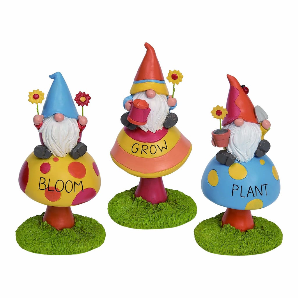 Transpac Resin Gnome On Mushroom Figurine Set of 3 Spring Home Decorations