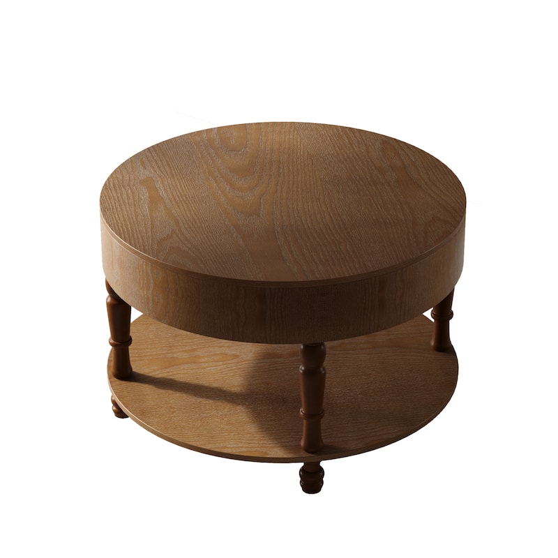 Round Flip-Top Coffee Table with Storage, Dual-Tier Center Table with Adjustable Leveling Feet and Open Shelf