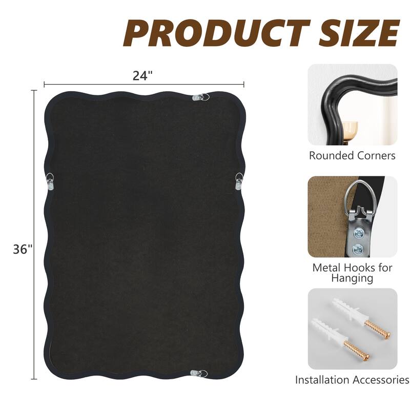 Scalloped Wood Frame Rectangle Wavy Wall Mirror