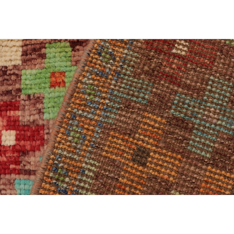 Modern Balochi Curry Maroon/Blue Hand Knotted Wool Rug - 3'4'' x 4'10''