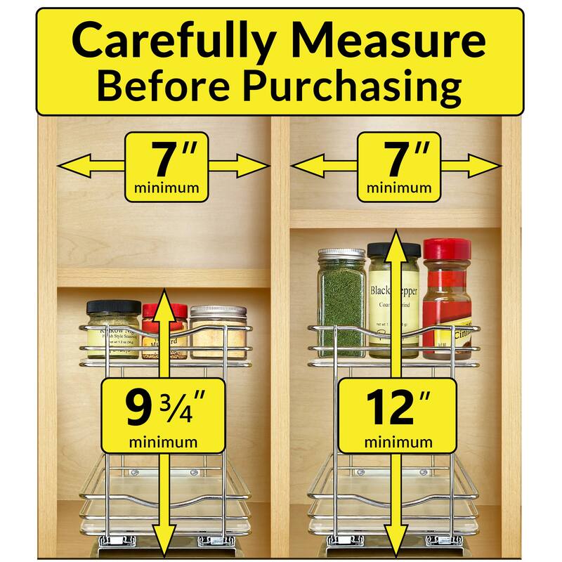 LYNK PROFESSIONAL® Pull Out Spice Rack Organizer for Cabinet - 6-1/4 inch Wide - Lifetime Limited Warranty - 2 Tier, Chrome