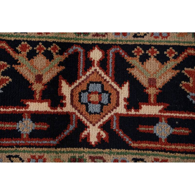 Geometric Ivory Heriz Serapi Indian Area Rug Handmade Wool Carpet - 7'9"x 10'2"