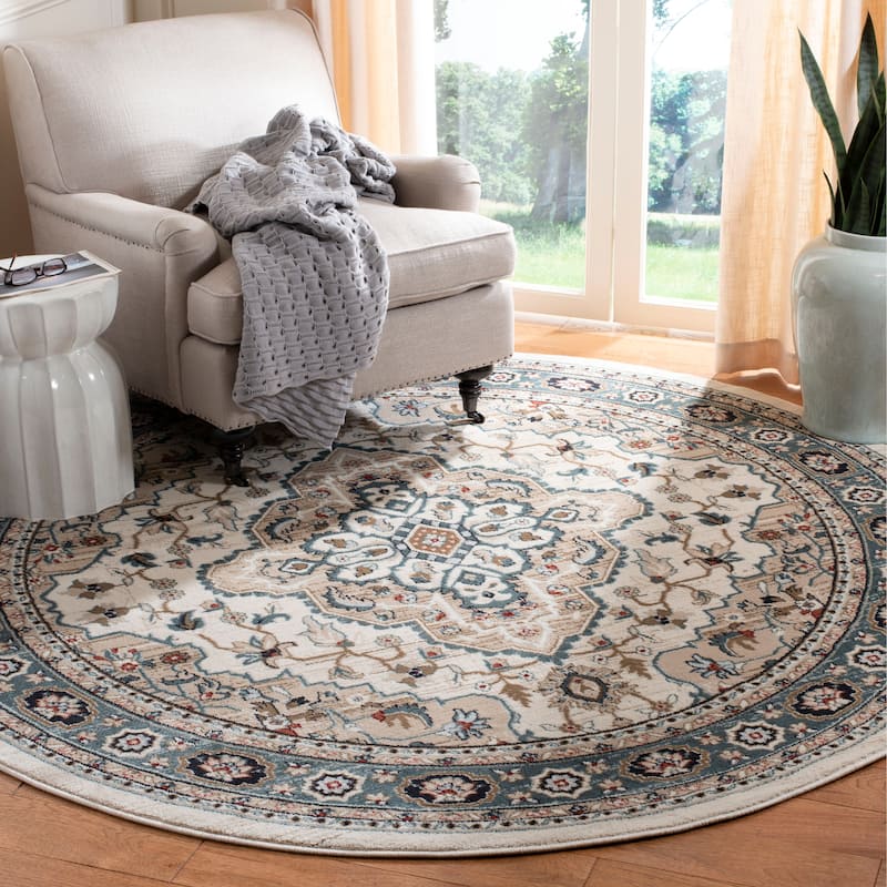SAFAVIEH Lyndhurst Ledja Traditional Oriental Rug - 7' Round - Cream/Beige - Round
