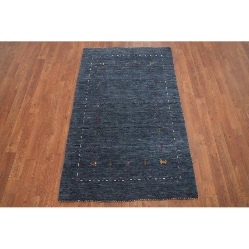 Hand Knotted Oriental 100% Wool Carpet Tribal Animal Pictorial Navy Blue & Blues Gabbeh Area Rug - 4' 11'' X 3' 0''