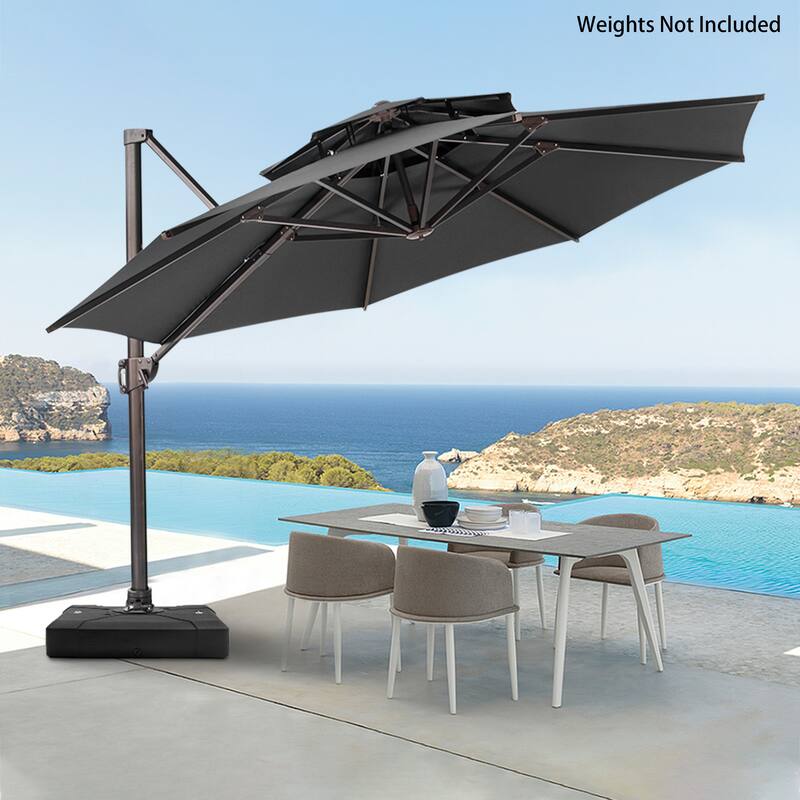 9 x11 FT Double Top LED Lighted Cantilever Patio Umbrella Rectangle with Base