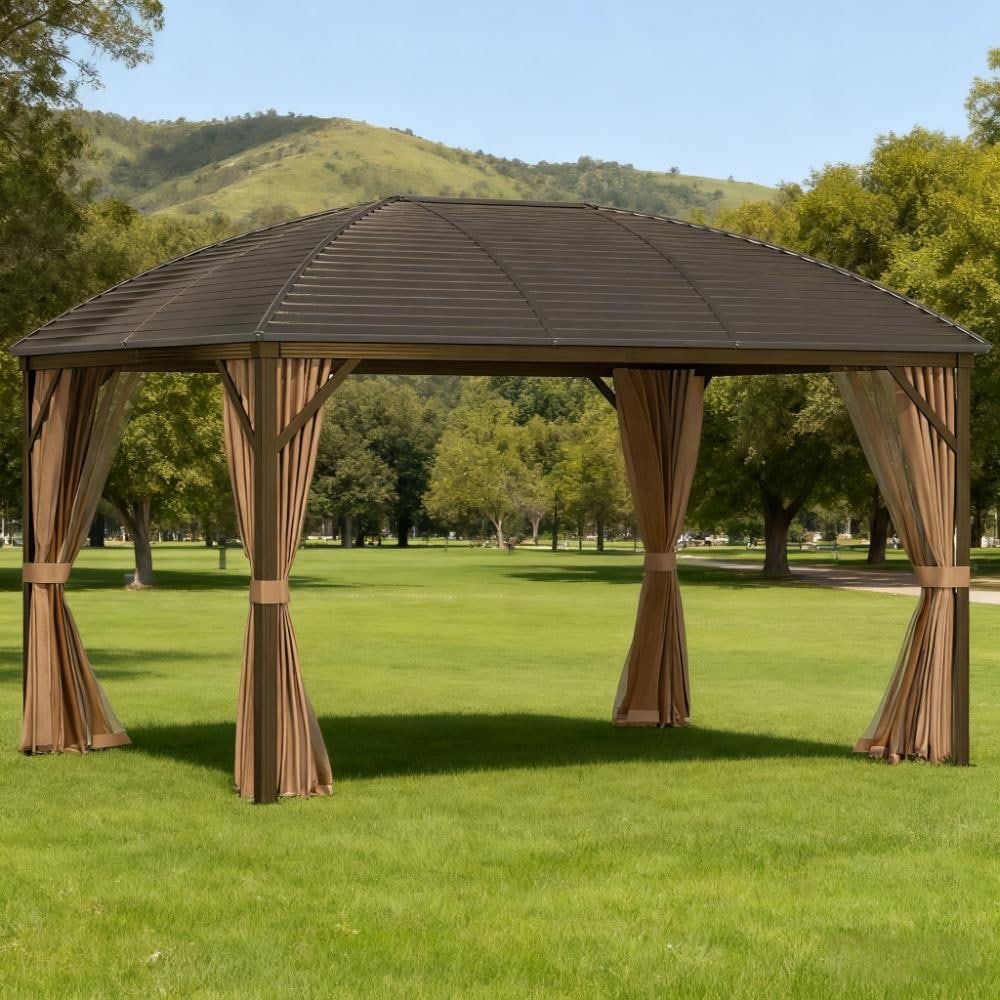 GDFStudio - Outdoor 10'x13' Hardtop Gazebo with Curtains & Netting