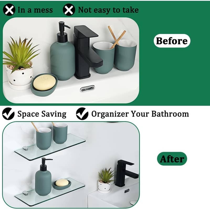 Floating Glass Shelves for Bathroom, Tempered Glass Shelf