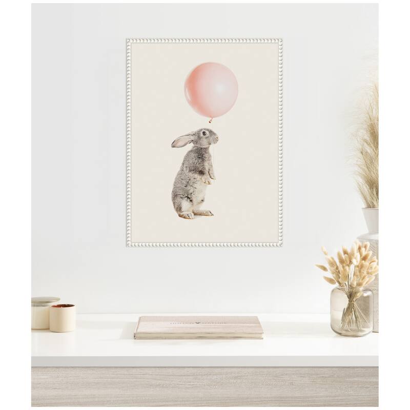 Kate and Laurel Sylvie The Bunny and the Pink Balloon Framed Canvas by July Art Prints