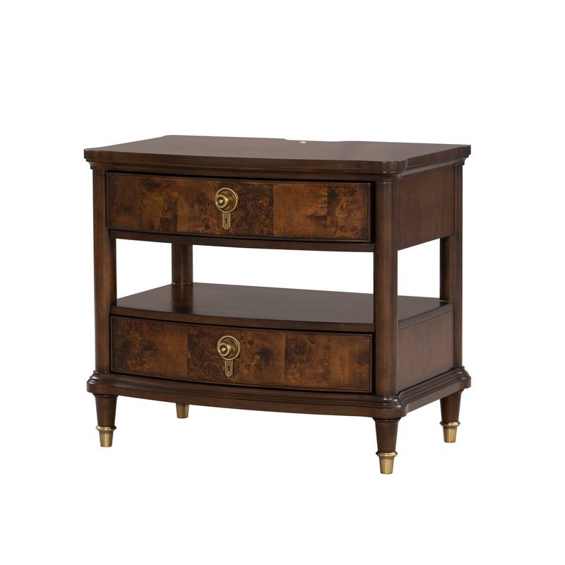 Furniture of America Prylen Modern Dark Cherry Solid Wood 2-Drawer Nightstand With LED Light And USB Ports