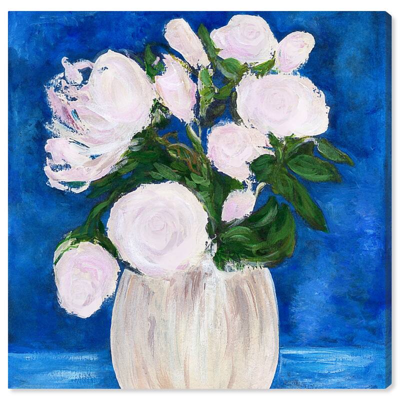 Wynwood Studio Canvas Floral and Botanical Elegant Floral Blue Blue and Cream White Modern & Contemporary Wall Art Canvas Print
