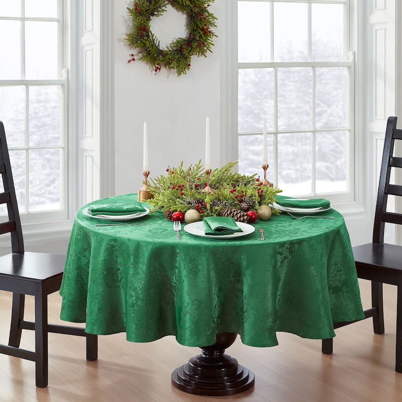 Porch & Den Prahl Jacquard Poinsettia Tablecloth - 60x84 Oval - Green