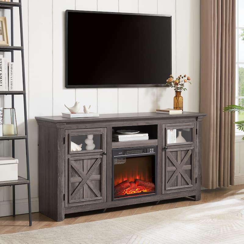 Farmhouse TV Stand Entertainment Console with Fireplace
