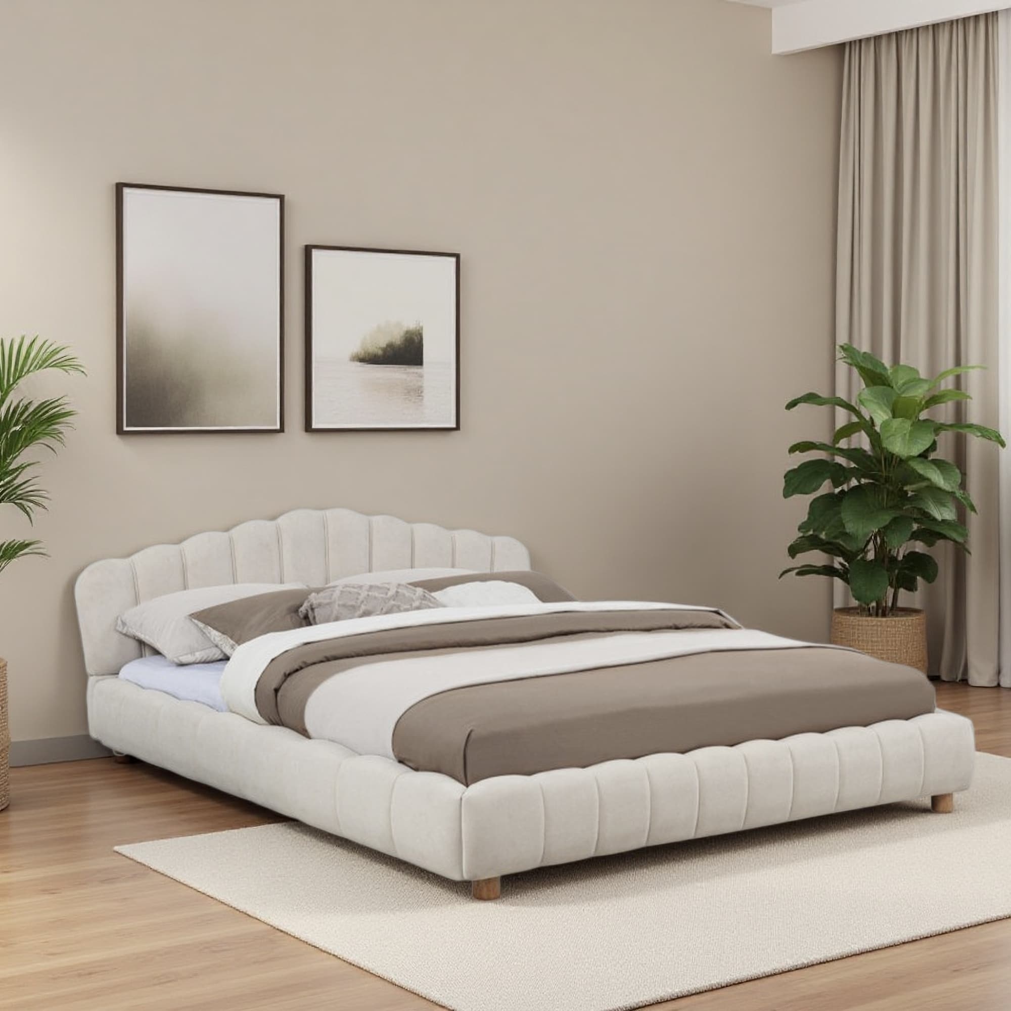 Queen Size Upholstered Low-Profile Platform Bed