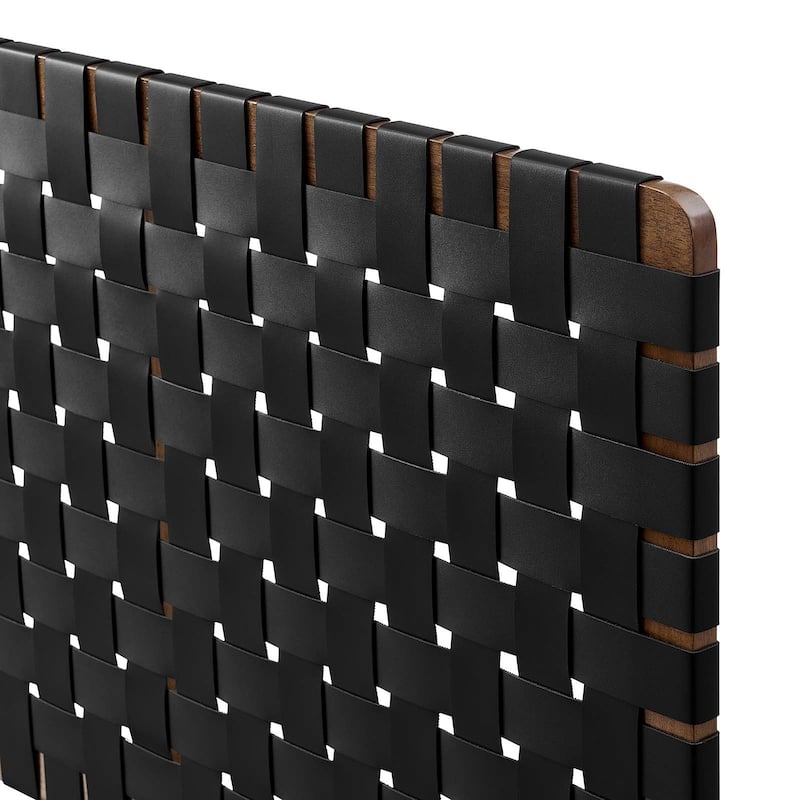 Ditmas Solid Wooden Black Leather Basket Weaved Floating Full Size Headboard