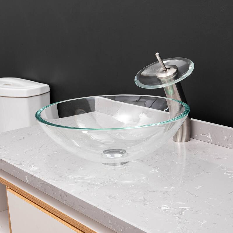 Vinnova Glass Circular Vessel Bathroom Sink without Faucet