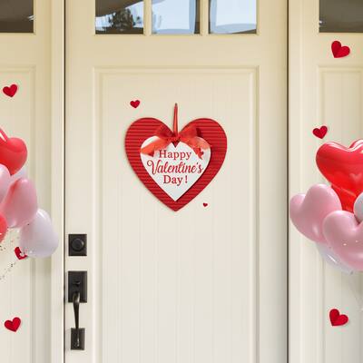 Glitzhome 13.5"L Valentine's Wooden Heart Door Hanger