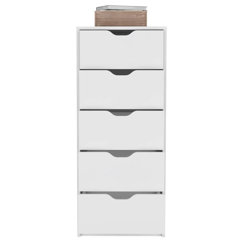 HomeRoots 18" White Five Drawer Dresser