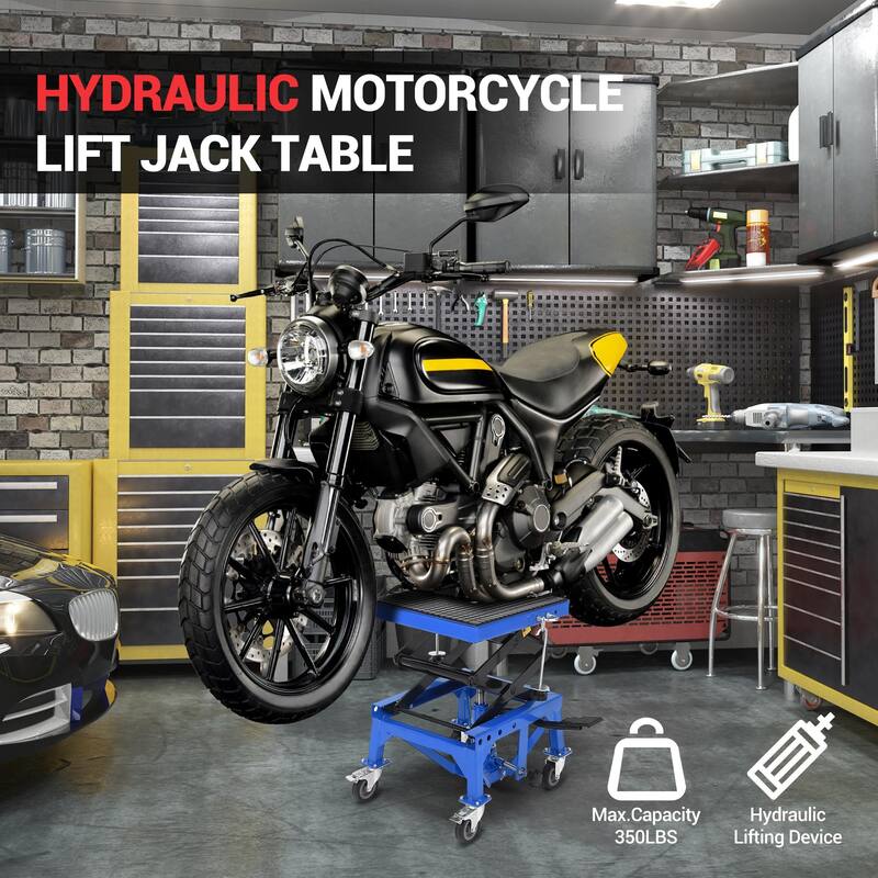 350 lbs Hydraulic Lift Jack,Heavy Duty Hydraulic Motorcycle Lift Jack Table,Scissor Lift Stand with 4 Wheels