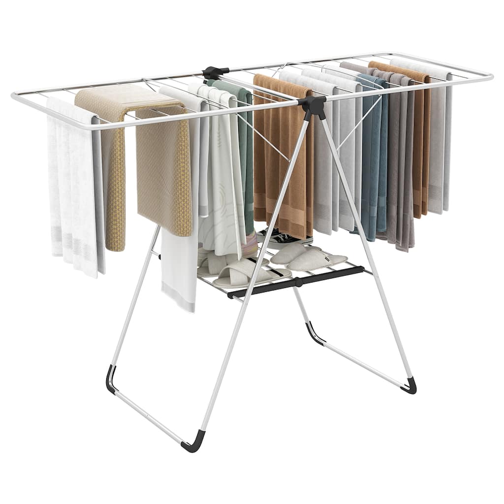 Gymax 2-Tier Laundry Drying Rack w/ Adjustable Wings Height Foot Pad