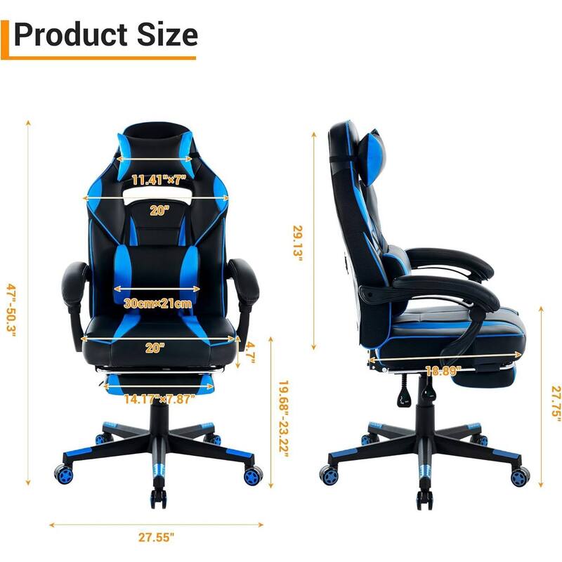 Office Gaming Chair with Footrest Adjustable Headrest for Gaming Working Relaxing