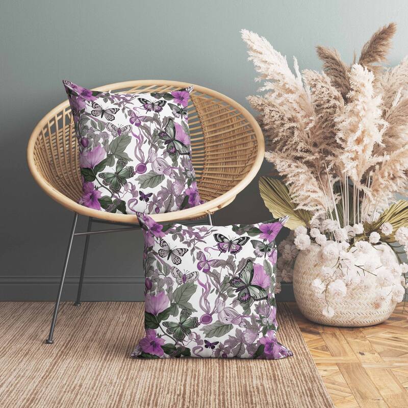 Butterfly Haven Faux Suede Reversible Throw Pillow Pink and Green