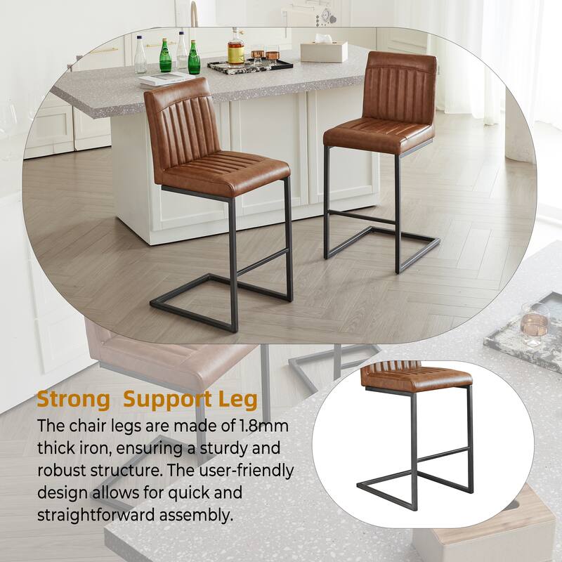 Set of 2 Bar Stool - 26-Inch Counter Height, Vertical Tufted Backrest, Sturdy Black Metal Frame with Footrest