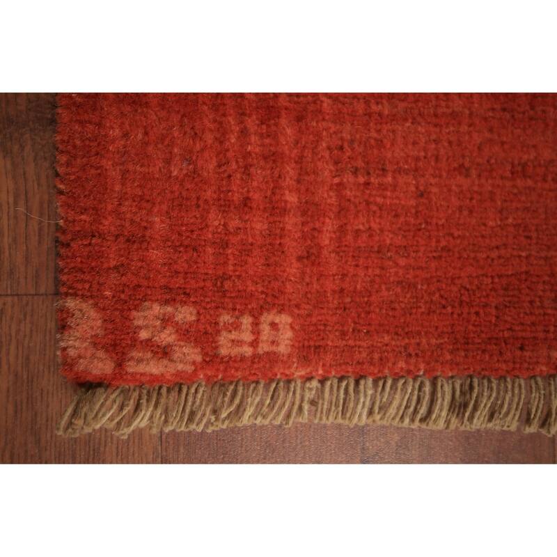 Modern Gabbeh Area Rug Hand-Knotted Orange Wool Carpet - 6'7" x 9'6"
