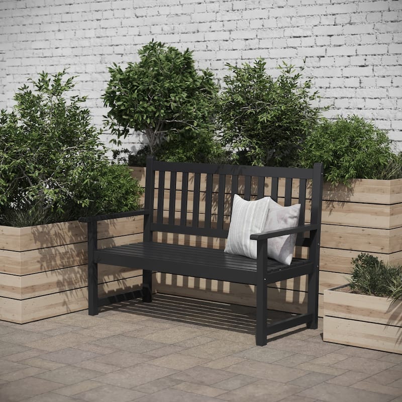 Solid Acacia Wood Indoor/Outdoor Patio Bench/Slatted Loveseat for 2 - Black