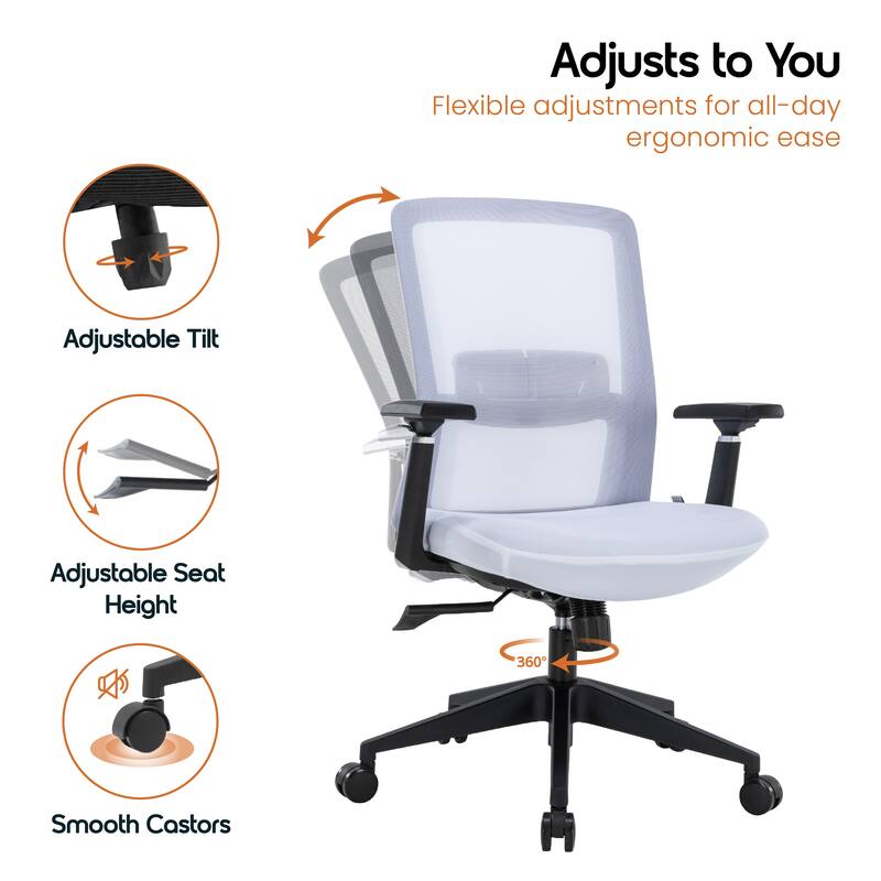 Ingram Contemporary Ergonomic Mesh Office Chair - Adjustable Height & Armrests, Mid-Back Swivel Desk Chair for Home Office