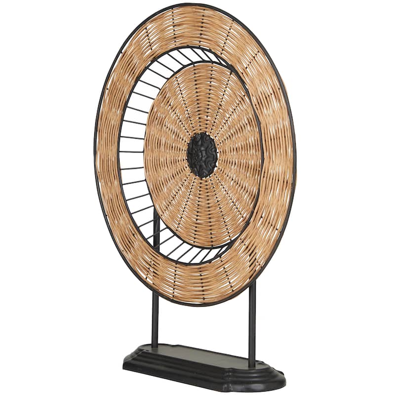 Metal Geometric Wrapped Plate Sculpture with Black Stand - Brown - Roche River Decor - 5"W x 17"L x 21"H