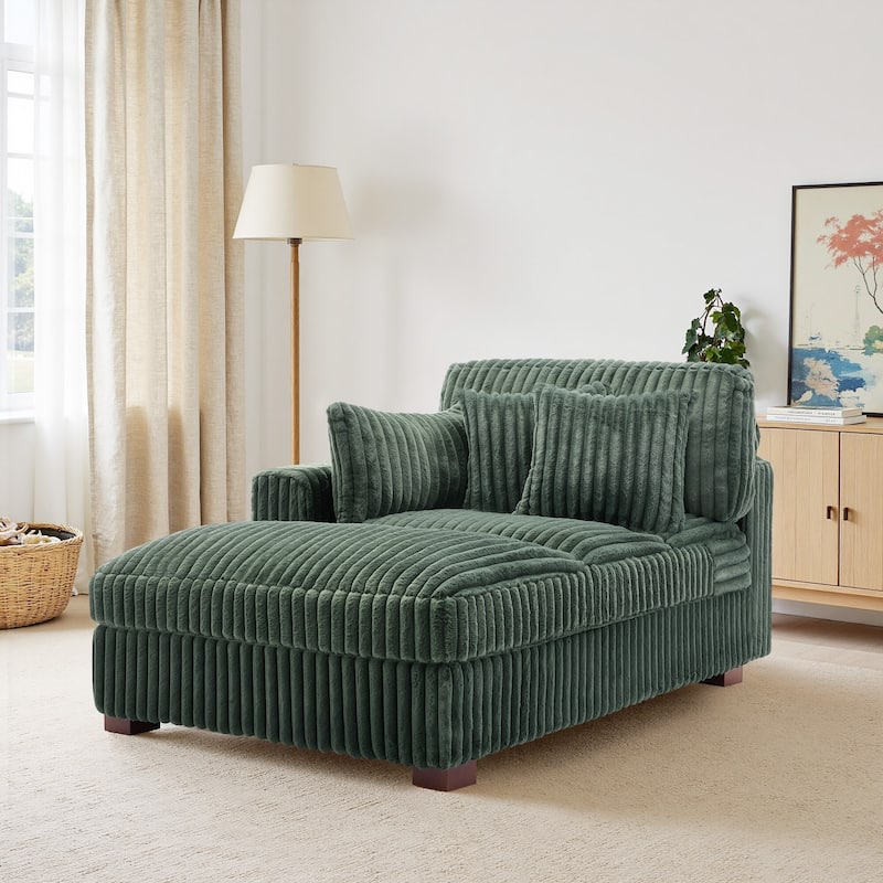 41" W Plush Corduroy Chaise Lounge with Pillows