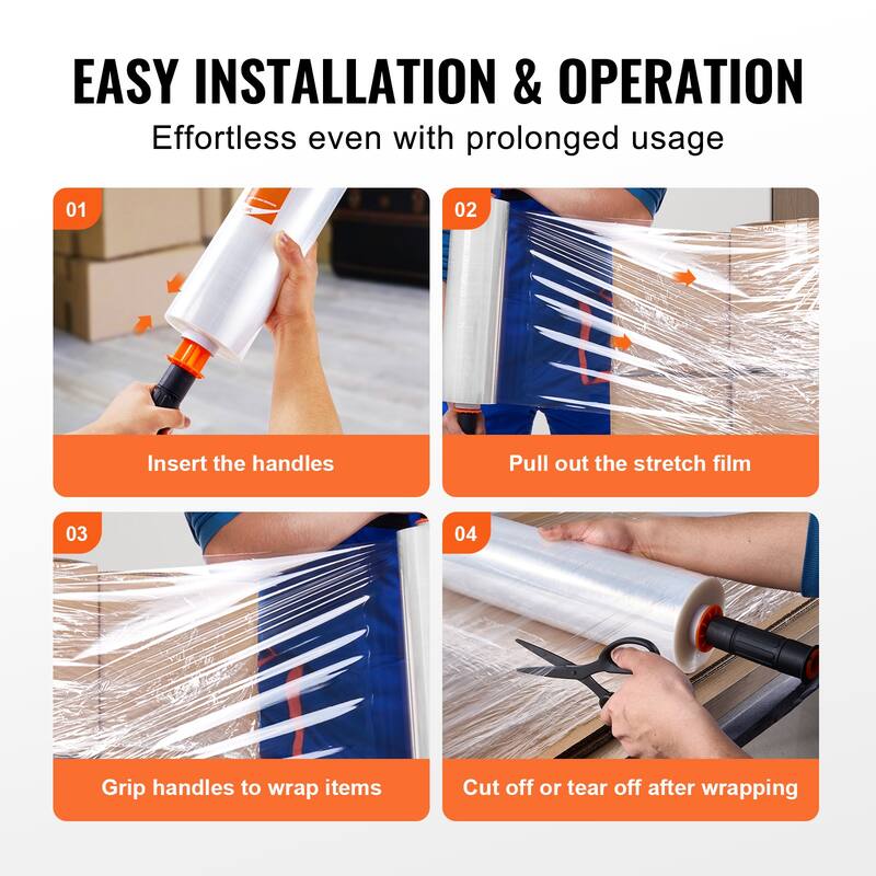 Stretch Film, 80 Gauge Industrial Strength Clear Durable Stretch Wrap Roll, Heavy Duty Shrink Film Stretch Wrap with Handles
