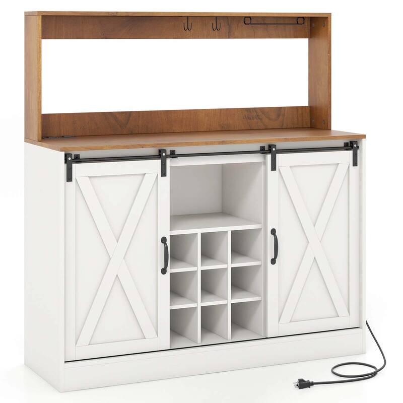 Farmhouse Buffet Cabinet w/Hutch Adjustable Shelf Sideboard - White & Walnut