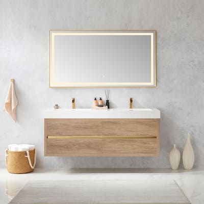 Palencia Double Floating Vanity with White Sink Top without Mirror - 60in.