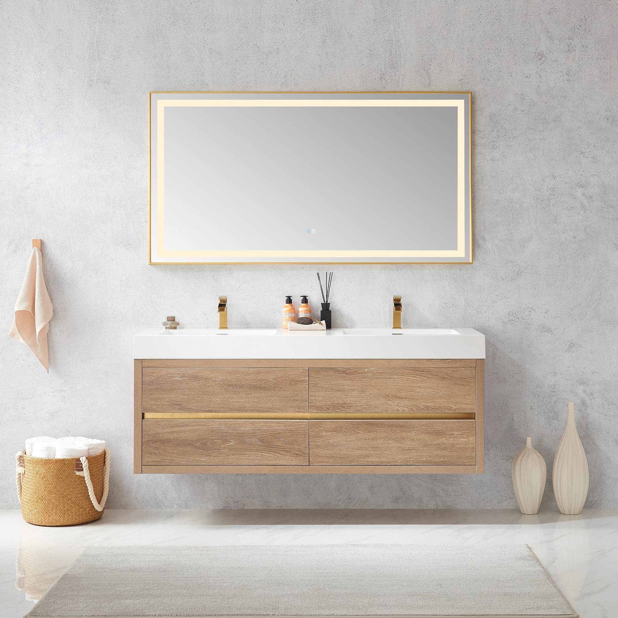 Palencia Double Floating Vanity with White Sink Top without Mirror - 60in.