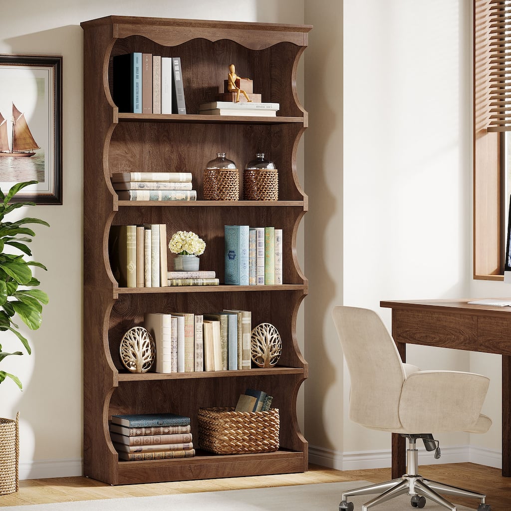 70-Inch Tall 5-Tier Curved-Edge Bookcase