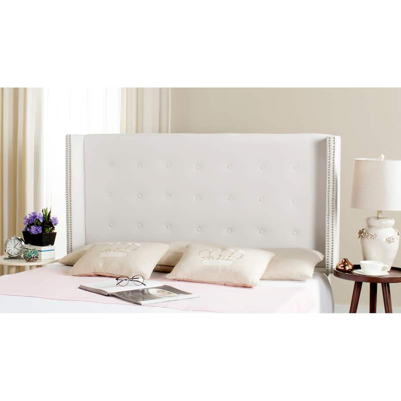 SAFAVIEH Rengin Taupe Upholstered Tufted Wingback Headboard (Twin) - White - Full