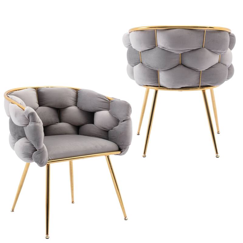 Luxury Modern Velvet Accent Chair Set of 2, Upholstered Single Sofa Chair with metal frame, Home Bedroom Dressing Chair - Grey