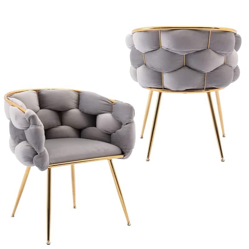 Simple Leisure Velvet Accent Chair Dresser Stool Set of 2, with Gold Metal Foot - Gray